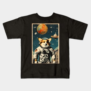 Astronaut Cogi in Space Vintage Surreal Collage Art Kids T-Shirt